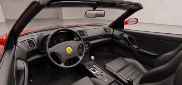 Habitacle de la F355 : cuir, grille métallique en H